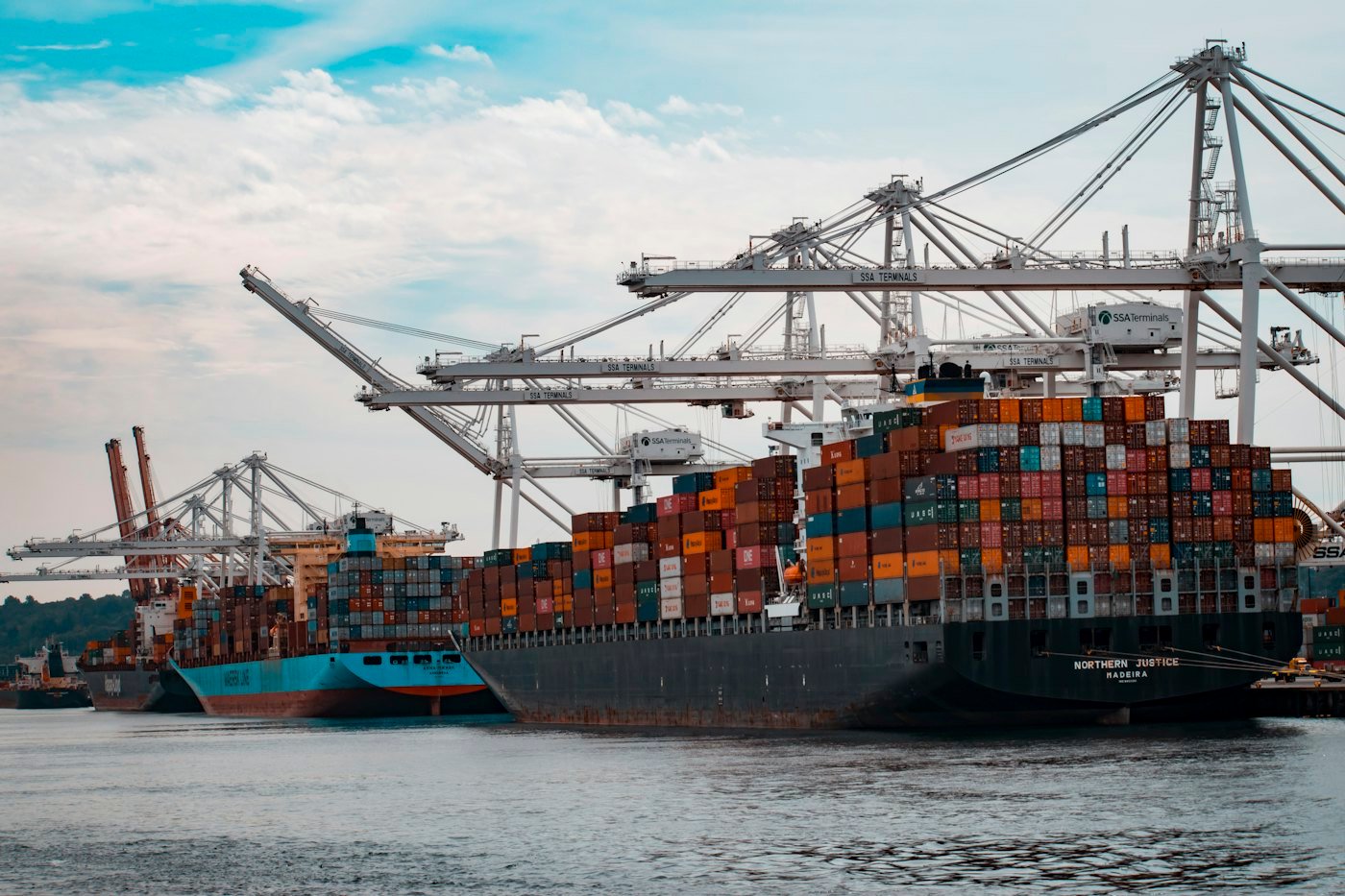 Shipping containers in a logistics yard